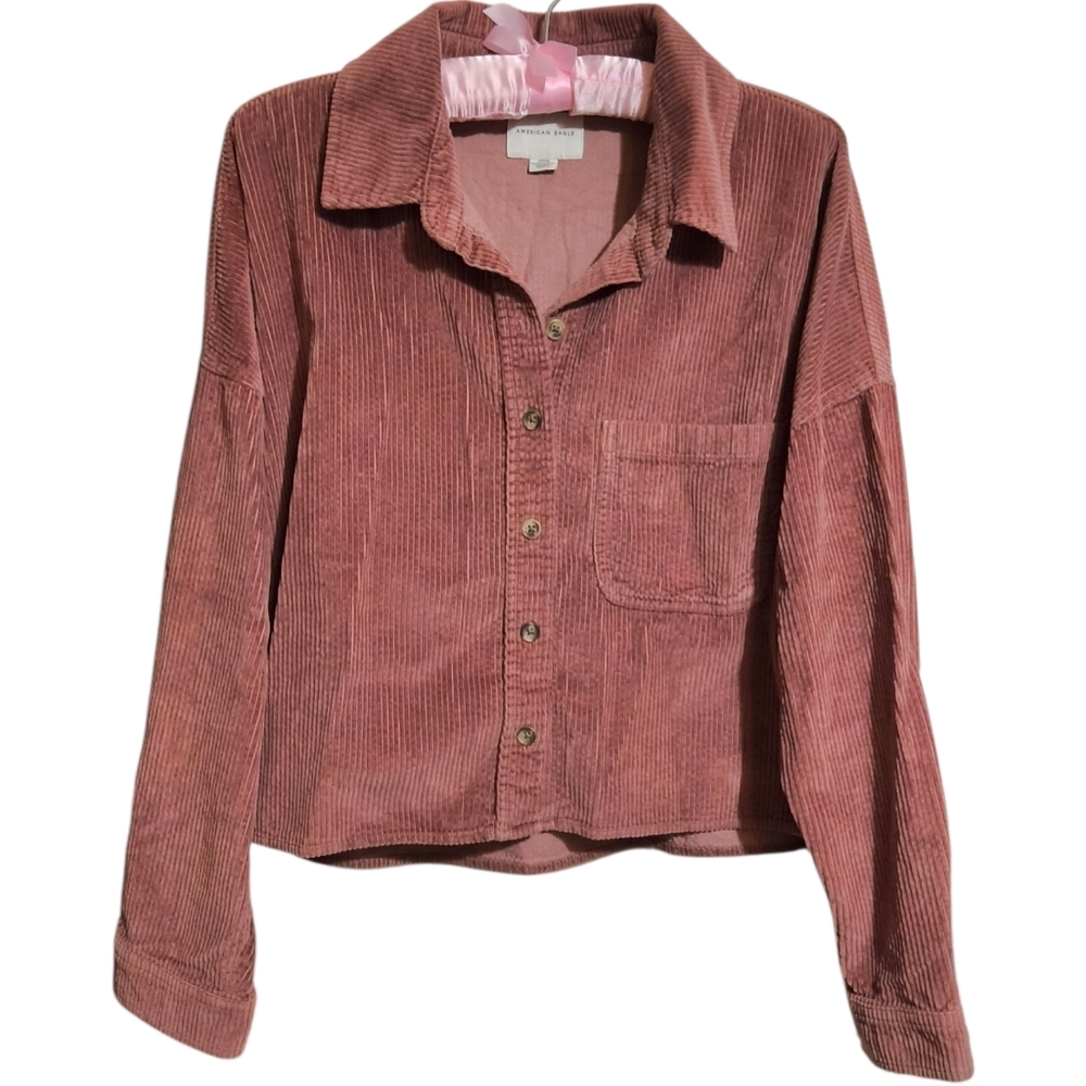 American Eagle Corduroy Button-Up Shirt in Cinnamon Size Small